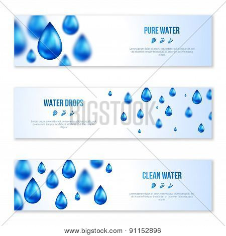 Banners set with blue water drops