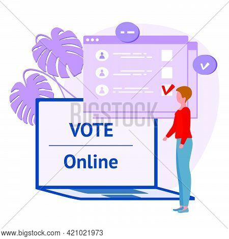 Vector Illustration People Vote Online For Candidate On Laptop Election Campaign Online Choices Poli