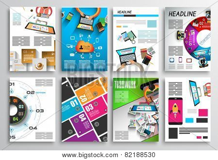 Set of Flyer Design, Web Templates. Brochure Designs, Technology Backgrounds. Mobile Technologies, Infographic  ans statistic Concepts and Applications covers.