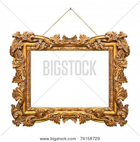 Retro frame at string isolated on white background