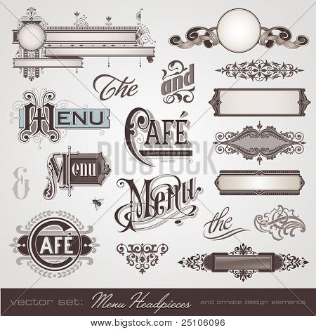 vector set: menu headpieces, panels and ornate design elements