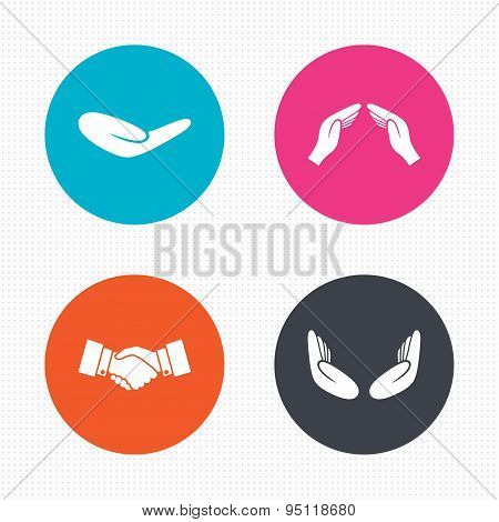 Hand icons. Handshake and insurance symbols.