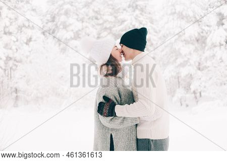 A Couple In Love In Winter In The Forest Lifestyle . An Article About Love. An Article About Valenti