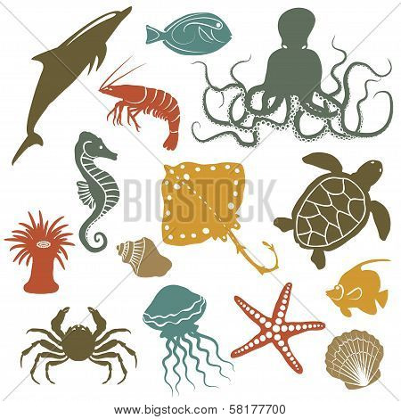 sea animals and fish icons