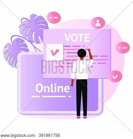 Vector Illustration People Vote Online For Candidate On Tablet Election Campaign Online Choices Poli