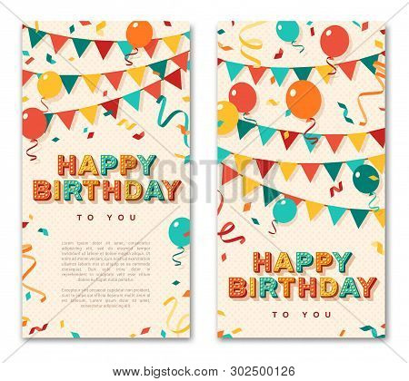 Happy Birthday Greeting Cards, Vertical Banners With Retro Typography Design. Vector Illustration. 3