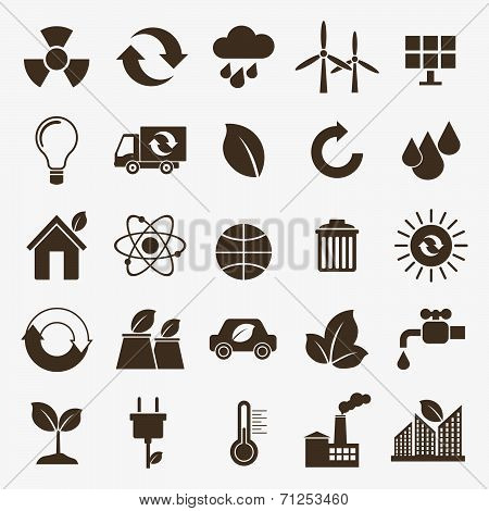 Ecology flat material design concept with ecology environment green energy and pollution icons set