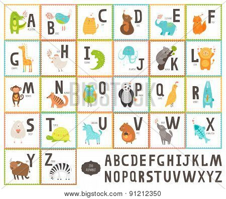 Cute vector zoo alphabet with cartoon animals