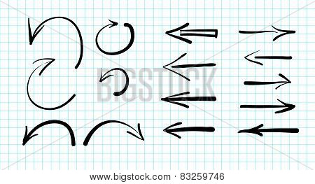 Set of hand-drawn vector arrow doodles