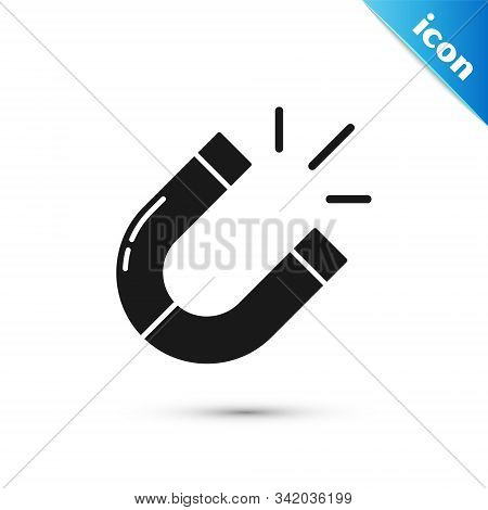 Black Magnet Icon Isolated On White Background. Horseshoe Magnet, Magnetism, Magnetize, Attraction. 