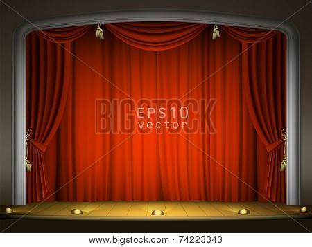 Empty stage with red curtain in expectation of performance EPS 10