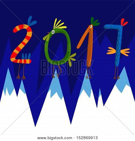 2017 Concept New Year Background. 2017 Made Of Bright Design Roosters.symbol Of 2017 On The Chinese