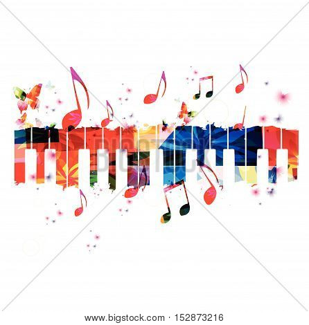 Creative music style template vector illustration, colorful piano keys, music instrument background with music notes. Music poster, brochure, banner, flyer, concert, music festival, music shop design