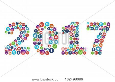 Alexandria; Egypt - December 14 2016 : New Year 2017 with social media icons- illustration - Vector EPS