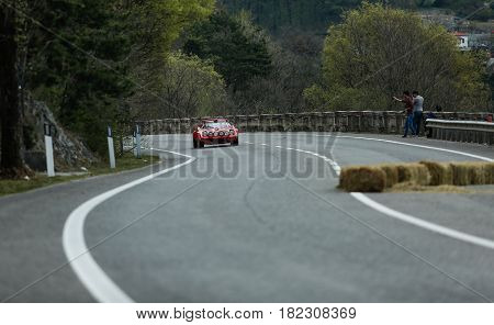 Trieste Italy - April 2 2017: Photo of a Lancia Stratos HF 1973 on the Trieste Opicina Historic. Trieste Opicina Historic is regularity run for vintage and classic Cars.