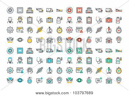 Flat line colorful icons set of healthcare and medicine