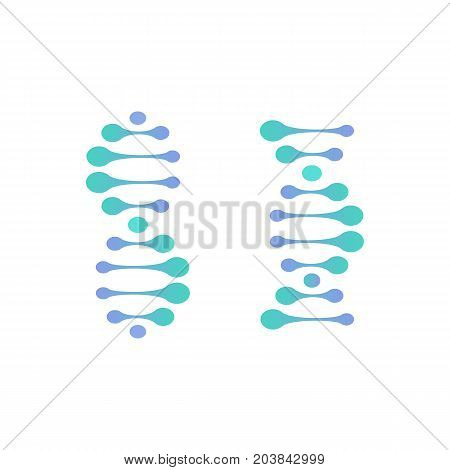 Abstract DNA molecule vector logo. Turquoise and blue color science sign. Laboratory of scientific discovery logotype. Stem cells cultivation technology research, medical business icon, design element