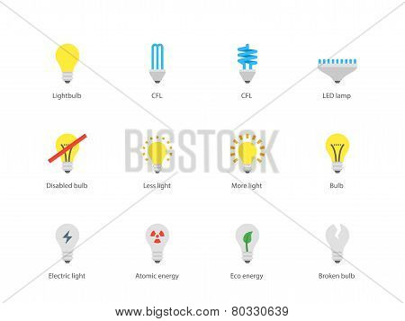 Light bulb and CFL lamp icons on white background.