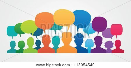 Icons of people with speech bubbles. People Chatting. Vector illustration of a communication concept, relating to feedback, reviews and discussion. 
