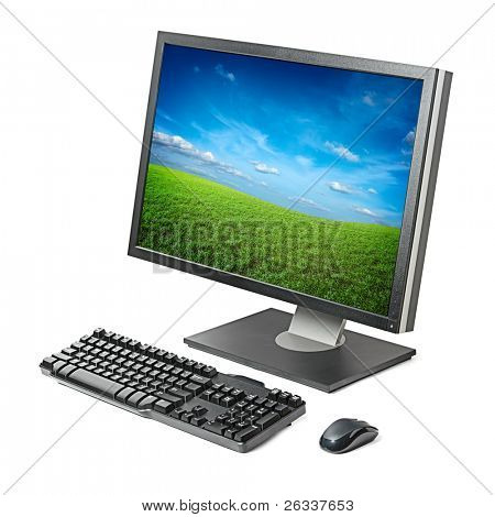 PC počítač (lcd obrazovky monitoru, klávesnice, myš) izolované