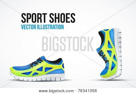 Background of Two Running shoes. Bright Sport sneakers symbols.