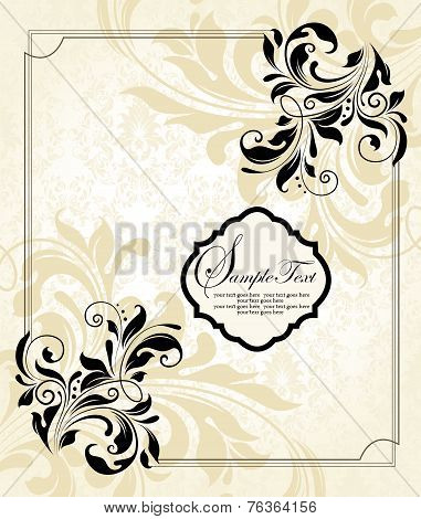 Vintage Invitation Card With Ornate Elegant Retro Abstract Floral Design