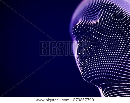 Concept Of Virtual Reality Or Cyberspace: Male Face Consisting Of Particles. Futuristic Man Or Robot