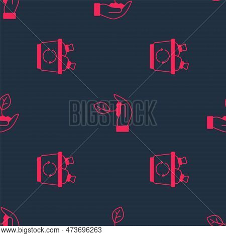 Set Recycle Bin And Plant Hand On Seamless Pattern. Vector