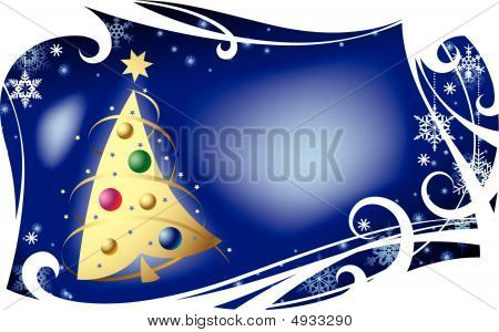 Christmas Card With A Gold Christmas Tree