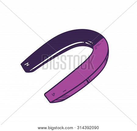 Realistic Drawing Of Horseshoe Magnet. Laboratory Equipment For Scientific Experiment Isolated On Wh