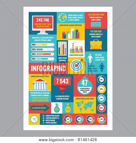 Business infographic - mosaic poster with icons in flat design style. Vector icons set.