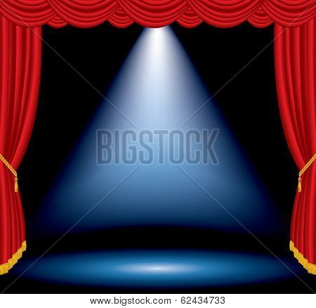 vector one big blue spotlight on stage with red curtain