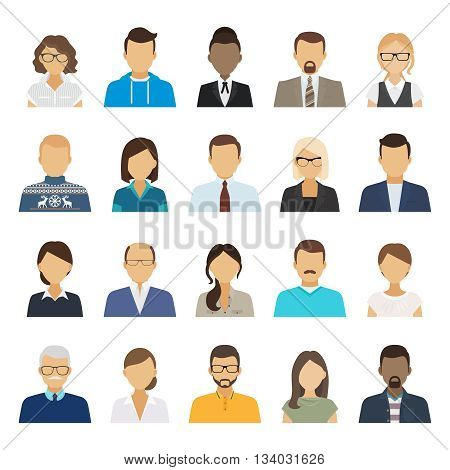 Business people flat avatars. Men and women business and casual clothes icons. Vector illustration