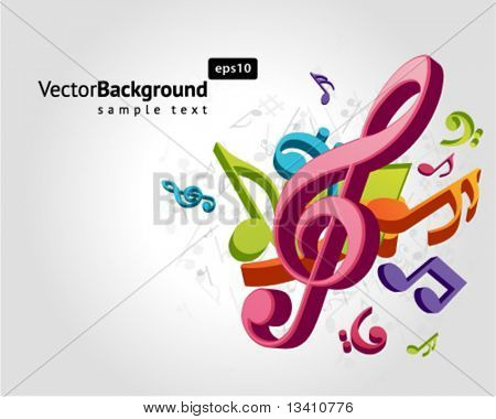 Colorful music background with fly notes