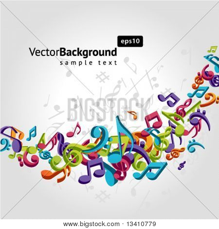 Colorful music background with fly notes