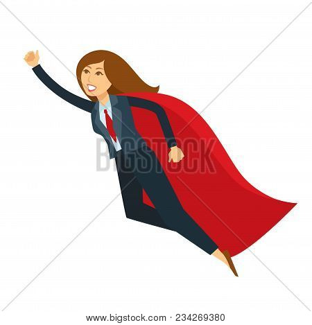 Superwoman Or Super Woman Office Manager Vector Cartoon Character Icon. Isolated Business Woman In S