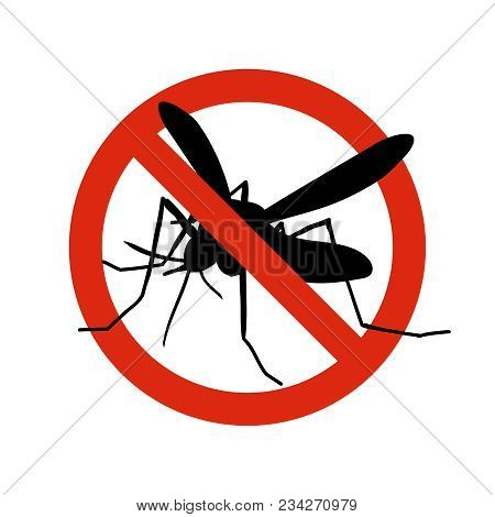 Mosquito Warning Prohibited Sign. Anti Mosquitoes, Insect Control Vector Symbol. Stop And Control Mo