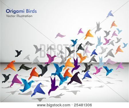 Indoor flight, Origami Birds start to fly in closed space.