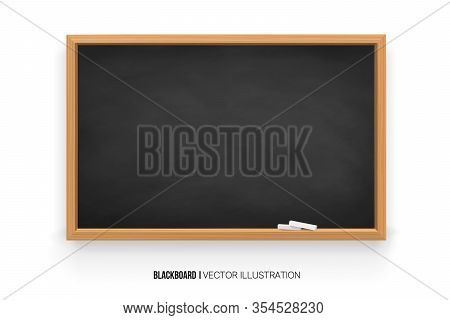 Chalkboard 3d. Realistic Black Blackboard In Wooden Frame Isolated On White Background.chalk On A Bl