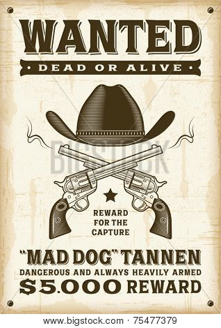 Vintage western wanted poster. Editable EPS10 vector illustration. 