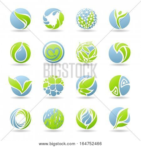 Drops and leaves. Vector elements for design.