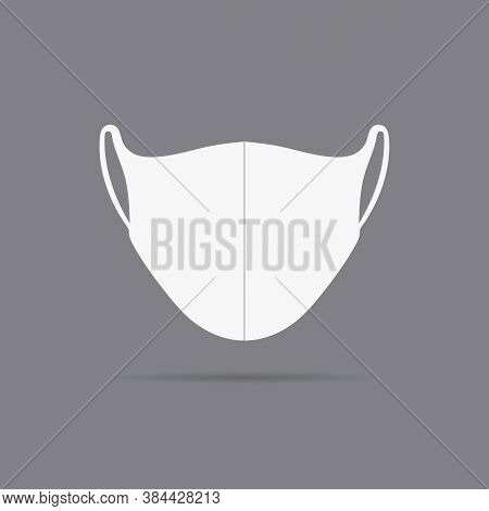 White Fabric Face Mask Mockup Vector Illustration. Front View Blank Template Isolated On Gray Backgr