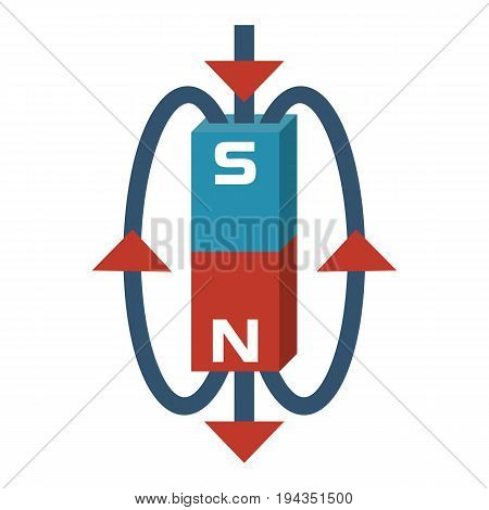 Magnetic poles. Magnetic field. Scheme of interaction of poles, shown lines and arrows. Vector illustration flat design. Isolated on white background.