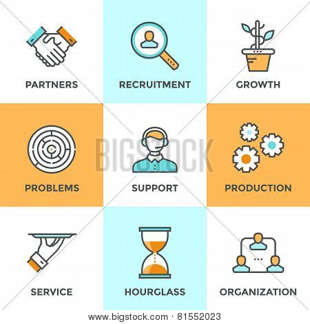 Cooperation And Organization Line Icons Set