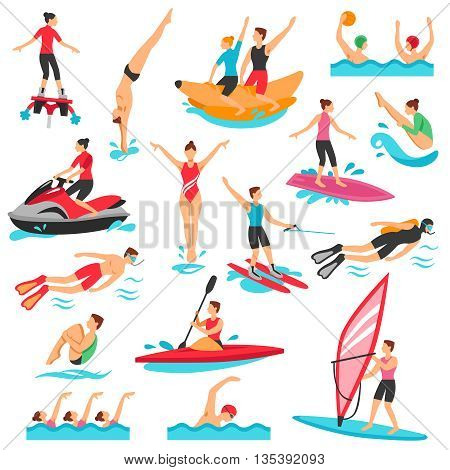 Water Sport Icons Set. Water Sport Vector Illustration. Water Sport Decorative Set.  Water Sport Design Set. Water Sport Flat Isolated Set.