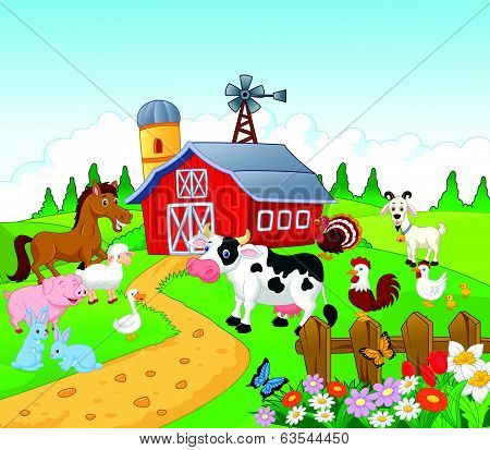 Cartoon Farm background with animals