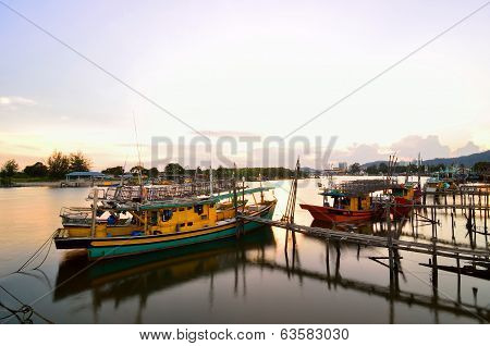 KUANTAN PAHANG - 31 AUGUST : Boats park at Esplanade Tanjung Api Kuantan Pahang Malaysia on 31 August 2013. Kuantan is the main city for Pahang.