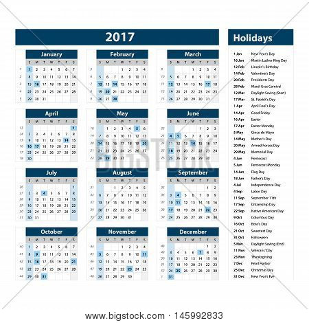 2017 Calendar - Illustration Vector Template Of 2017 Calendar