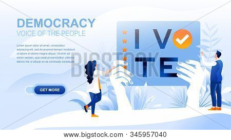 Democracy Flat Landing Page With Header, Banner Vector Template. Governmental Form, People Choosing 