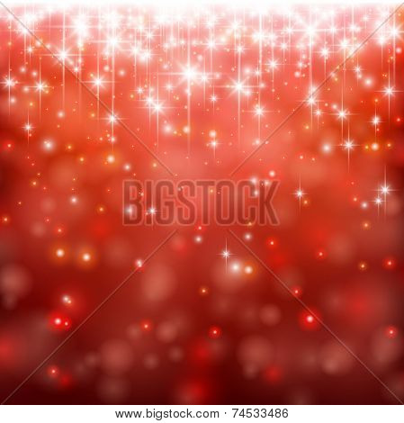 Red winter abstract background. Christmas background with snowflakes and sparkles. Vector. 